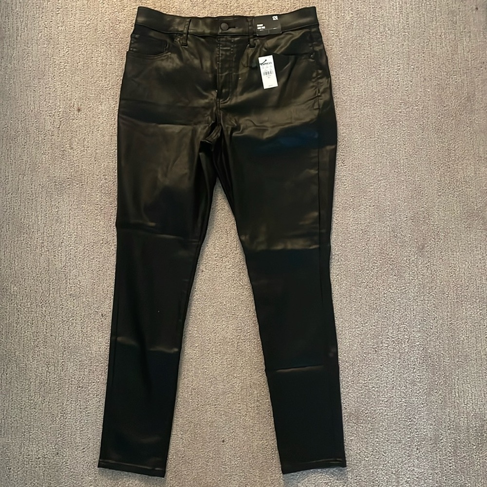 Metallic black skinny high rise pants